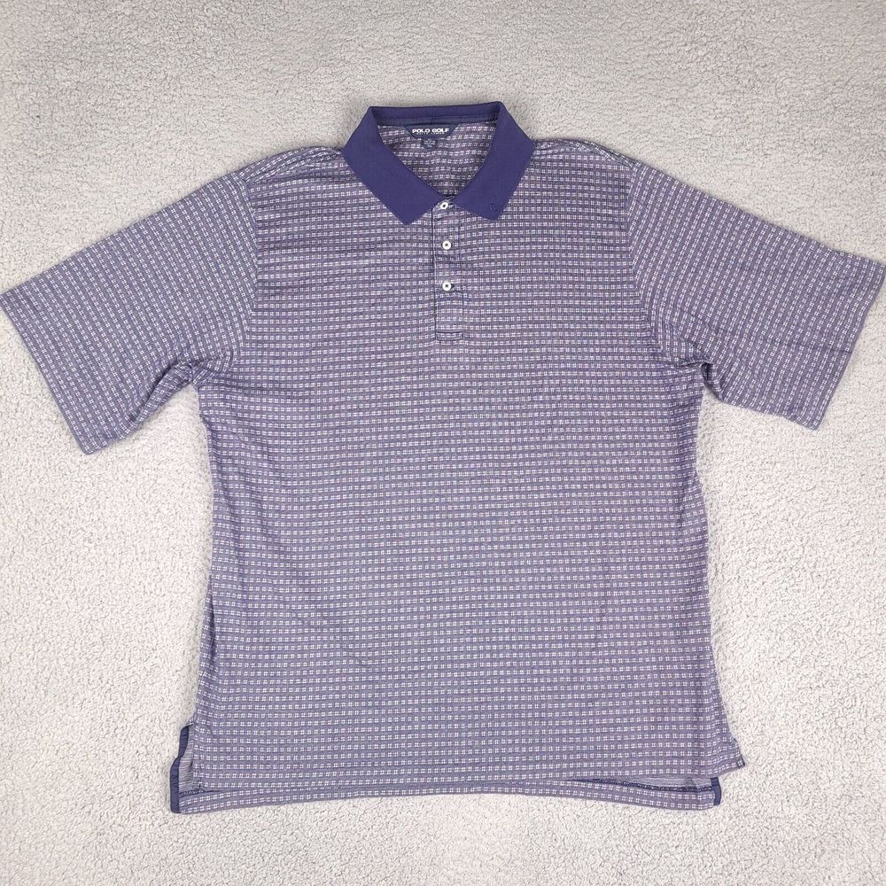Polo Golf Ralph Lauren Shirt Mens XXL Blue Silver Pima Cotton Geometric Vintage